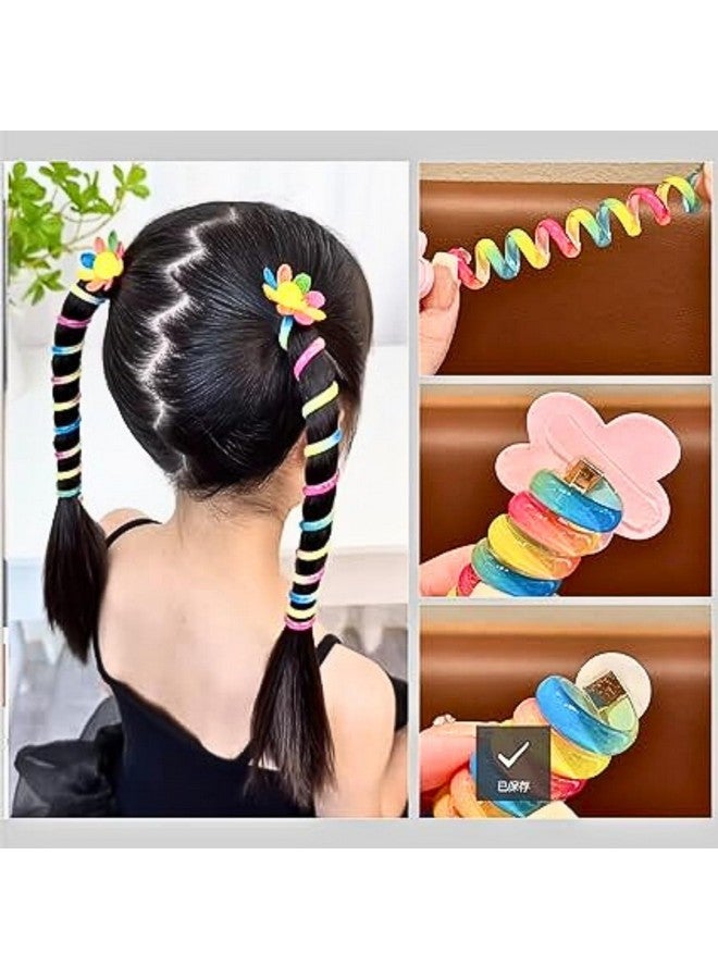 ANNACREATIONS أَنَا كرييشنز 5 عبوات من أربطة الشعر المصنوعة من سلك الهاتف للأطفال، أربطة شعر مرنة لذيل الحصان للبنات، مصنوعة من خيوط كرتونية لطيفة، أدوات تثبيت ذيل الحصان، إكسسوارات شعر للأطفال (شريط زهور-ذيل حصان-5) - Image 5