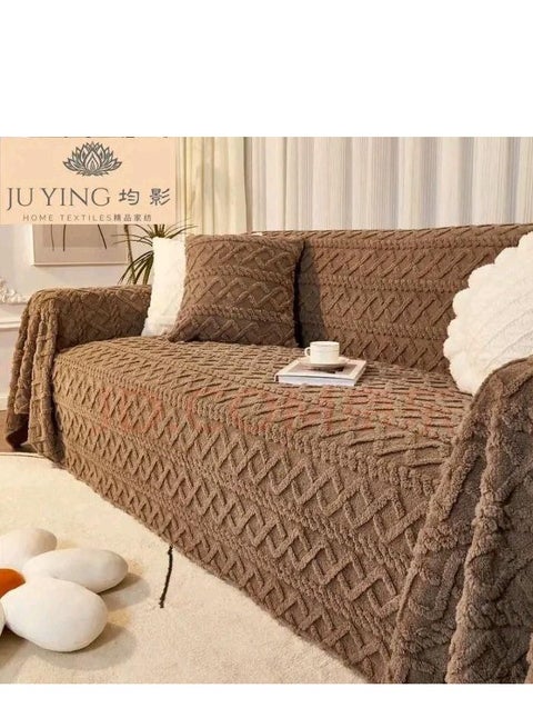 طقم أغطية أرائك فرو جاكار- 4 قطع- كافيه