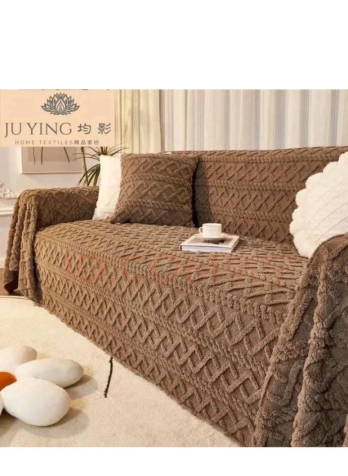 طقم أغطية أرائك فرو جاكار- 4 قطع- كافيه - Image 1