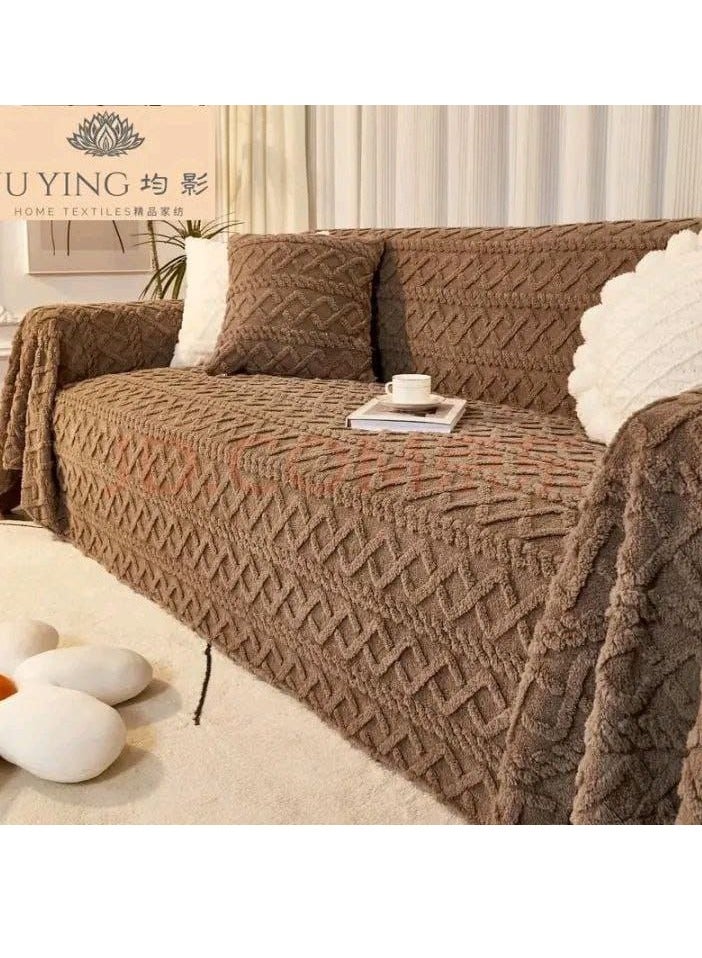 طقم أغطية أرائك فرو جاكار- 4 قطع- كافيه - Image 2