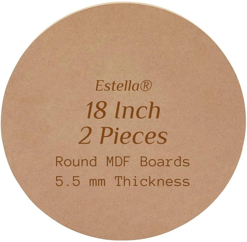estella ® 18 Inch - 2 Pieces - MDF Board for Art and Craft - Round Wood Circles for Art & Craft | Resin, Lippan, Mandala, Painting, Wall Hanging, Clock Making, Decoration (18 inches, 5.5 mm Thick) - Image 1