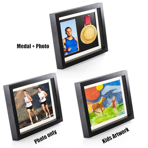 Hacaroa Medal Display Shadow Box, Single Medal and Photo Display Frame Case, Wood Marathon Medal Storage Box for Runners, All Sports Winners, Military Awards, Black - Image 5