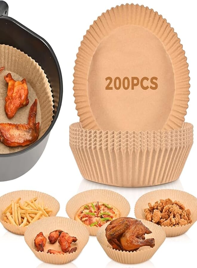 Baking Paper Airfryer, Pack of 200 Baking Paper for Hot Air Fryer, 16 cm Air Fryer, Parchment Paper, Round, Non-Stick, Disposable, Waterproof, Oilproof, Non-Porous Baking Paper for Hot Air Fryer