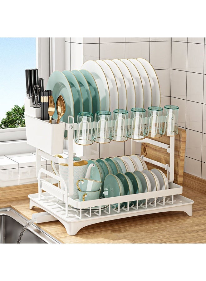 رف تجفيف أطباق 3 طبقات قابل للطي مع رف أطباق مزدوج، صينية تصريف بلاستيكية، حامل عيدان، وحامل ألواح تقطيع معدني – هيكل فولاذ كربوني مقاوم للصدأ – أسود - Image 4