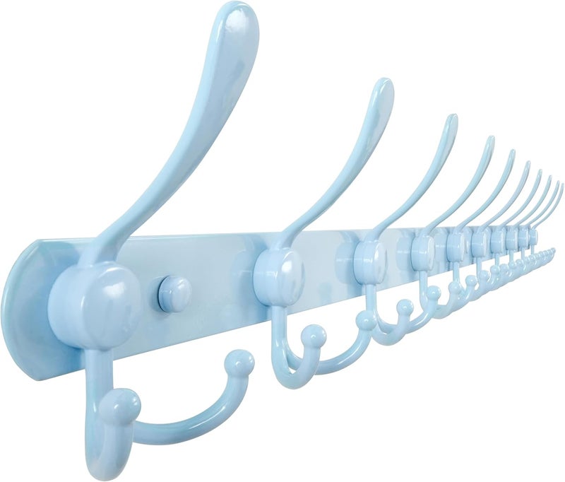 Dseap Coat Rack Wall Mount - 38” Long 10-Tri-Hooks Heavy Duty Coat Hanger Rail Wall Hooks for Hanging Coats Hats Clothing Clothes Purse Mudroom Entryway, Blue - Image 1