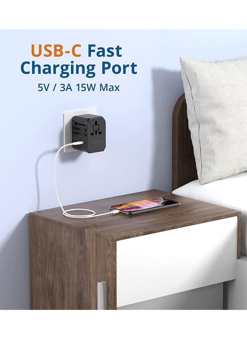 PEGANT - Universal Travel Power Adapter with 4 USB and USB-C Fast Charging Ports and Carrying Bag - Image 1