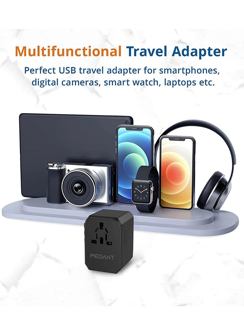 PEGANT - Universal Travel Power Adapter with 4 USB and USB-C Fast Charging Ports and Carrying Bag - Image 1