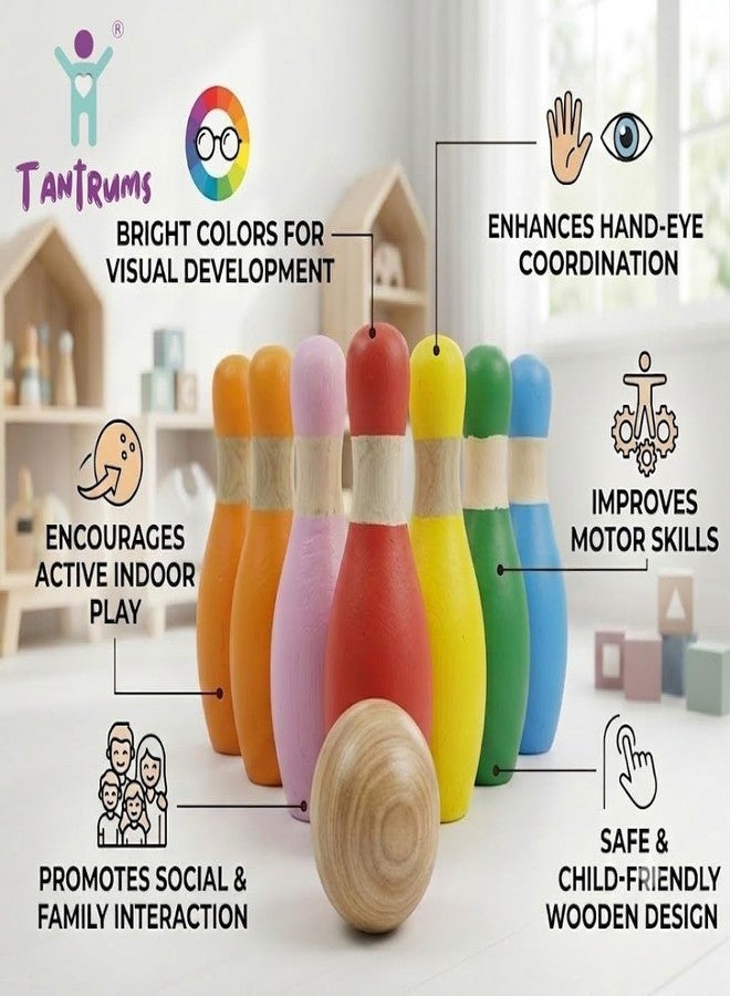 Tantrums Wooden Mini Bowling Pins Toy Set (2 Years+) - Non Toxic| Indoor & Outdoor Fun Learning Game| Light Weight & Easy to Carry for Kids | Handcrafted Bowling Game Set for Kids - Image 5