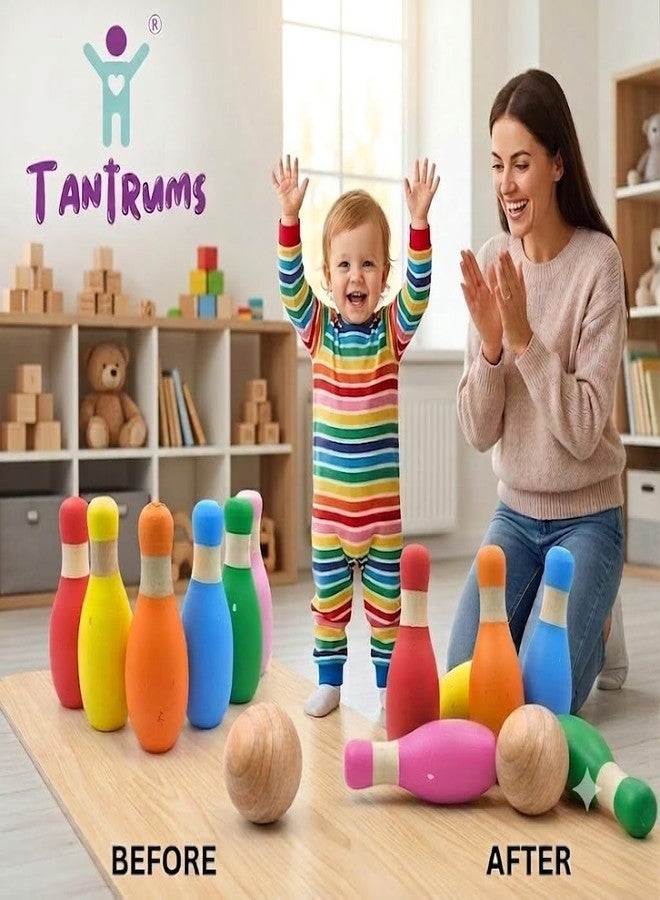 Tantrums Wooden Mini Bowling Pins Toy Set (2 Years+) - Non Toxic| Indoor & Outdoor Fun Learning Game| Light Weight & Easy to Carry for Kids | Handcrafted Bowling Game Set for Kids - Image 2