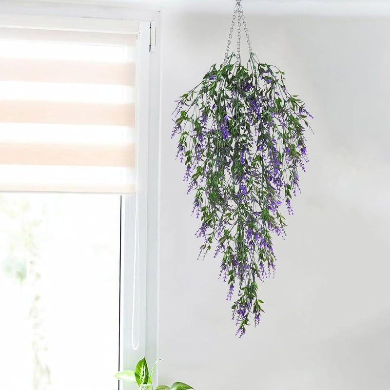 Global simple assemble options 30in Artificial Lavender Hanging Plants Wall Decor Spring Summer Fake Lavender Flowers Hanging Decorations Faux Vines Flower Greenery Plant for Home Bedroom Living Room Kitchen Decor, Purple Home & professional compatible - Image 3