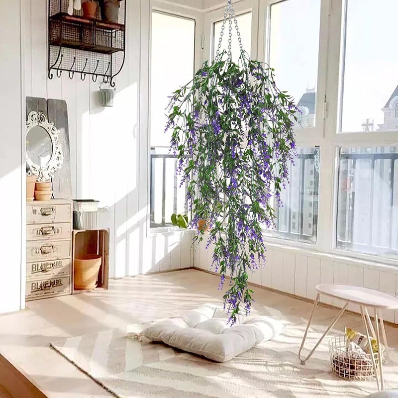 Global simple assemble options 30in Artificial Lavender Hanging Plants Wall Decor Spring Summer Fake Lavender Flowers Hanging Decorations Faux Vines Flower Greenery Plant for Home Bedroom Living Room Kitchen Decor, Purple Home & professional compatible - Image 1
