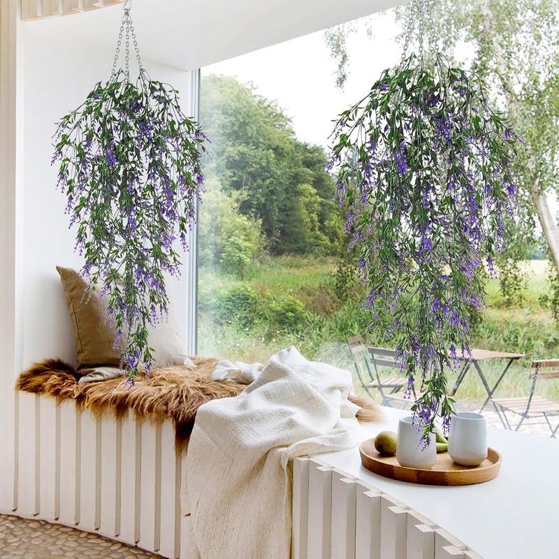 Global simple assemble options 30in Artificial Lavender Hanging Plants Wall Decor Spring Summer Fake Lavender Flowers Hanging Decorations Faux Vines Flower Greenery Plant for Home Bedroom Living Room Kitchen Decor, Purple Home & professional compatible - Image 4