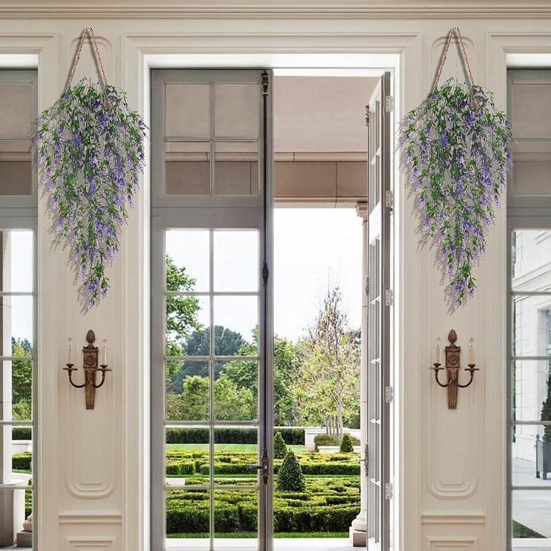 Global simple assemble options 30in Artificial Lavender Hanging Plants Wall Decor Spring Summer Fake Lavender Flowers Hanging Decorations Faux Vines Flower Greenery Plant for Home Bedroom Living Room Kitchen Decor, Purple Home & professional compatible - Image 2