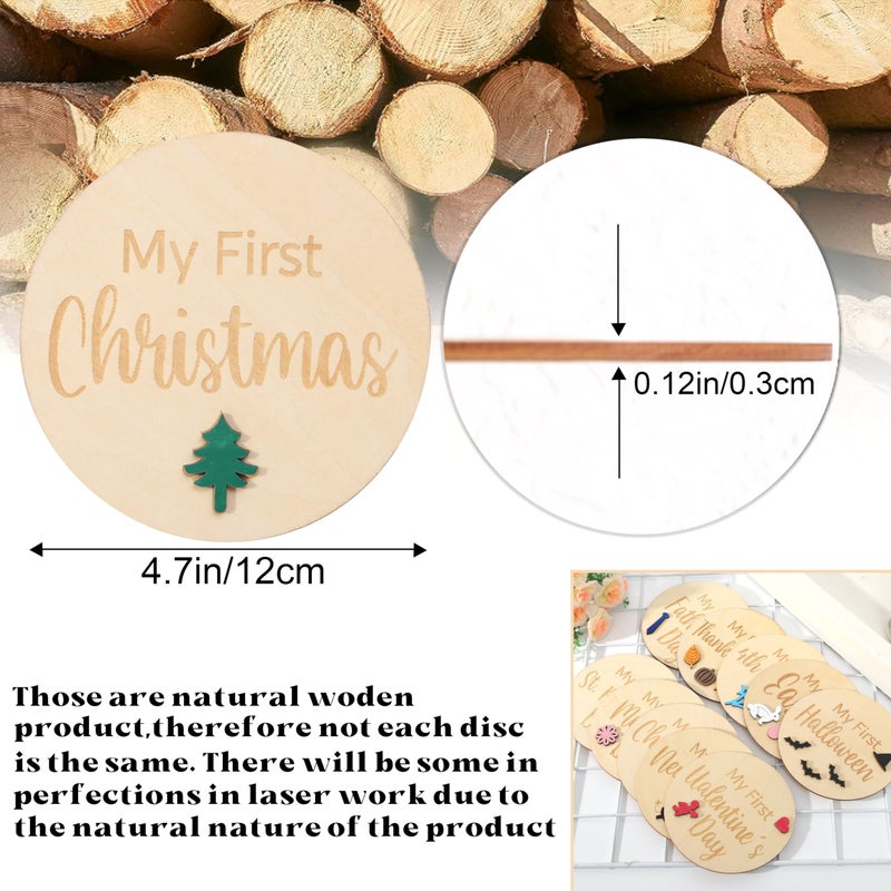 Rweseo My First Holiday Milestone Cards - Baby First Holiday Wood Sign Baby Shower,Holiday Monthly Milestones,Baby First Halloween/Hanksgiving/Christmas/Valentine's Day/St. Patrick's Day/Easter - Image 2