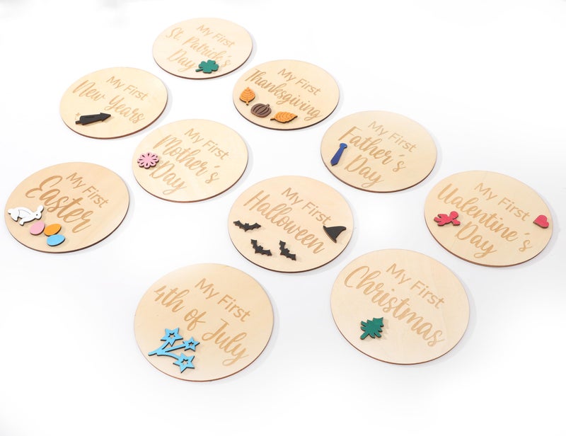 Rweseo My First Holiday Milestone Cards - Baby First Holiday Wood Sign Baby Shower,Holiday Monthly Milestones,Baby First Halloween/Hanksgiving/Christmas/Valentine's Day/St. Patrick's Day/Easter - Image 3