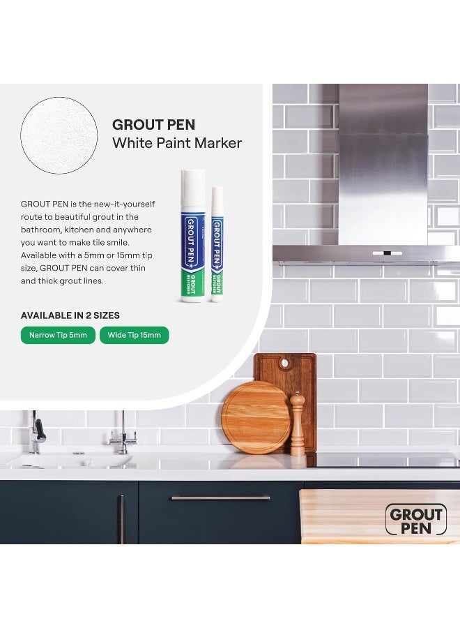 Rainbow Chalk Markers Limited قلم تجديد الفواصل الأبيض رينبو 5 مم للبلاط – قلم إصلاح وتبييض الفواصل مقاوم للماء والعفن لتنظيف وتجديد فواصل بلاط الحمام والمطبخ والأرضيات والجدران - Image 4