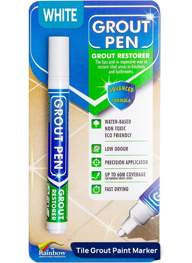 Rainbow Chalk Markers Limited قلم تجديد الفواصل الأبيض رينبو 5 مم للبلاط – قلم إصلاح وتبييض الفواصل مقاوم للماء والعفن لتنظيف وتجديد فواصل بلاط الحمام والمطبخ والأرضيات والجدران - Image 1