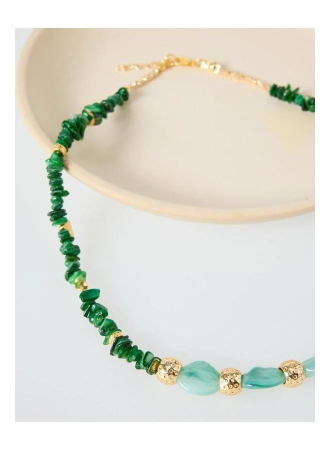 Jimmy Key  Adjustable necklace with shiny metal ball figure and green beads. for Women | Best Price UAE
