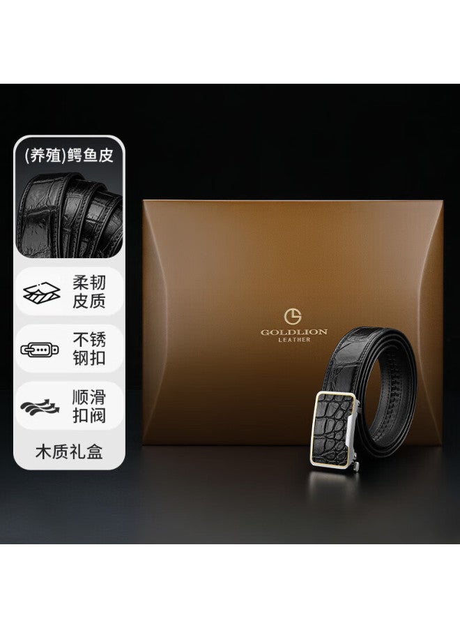 Goldlion Leather Belt, Alligator Skin, Stainless Steel Buckle, High-quality Wooden Gift Box, New Year Gift - Image 1