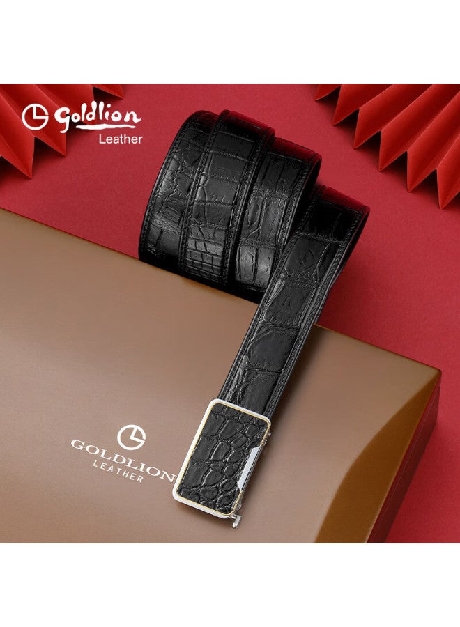 Goldlion Leather Belt, Alligator Skin, Stainless Steel Buckle, High-quality Wooden Gift Box, New Year Gift - Image 2