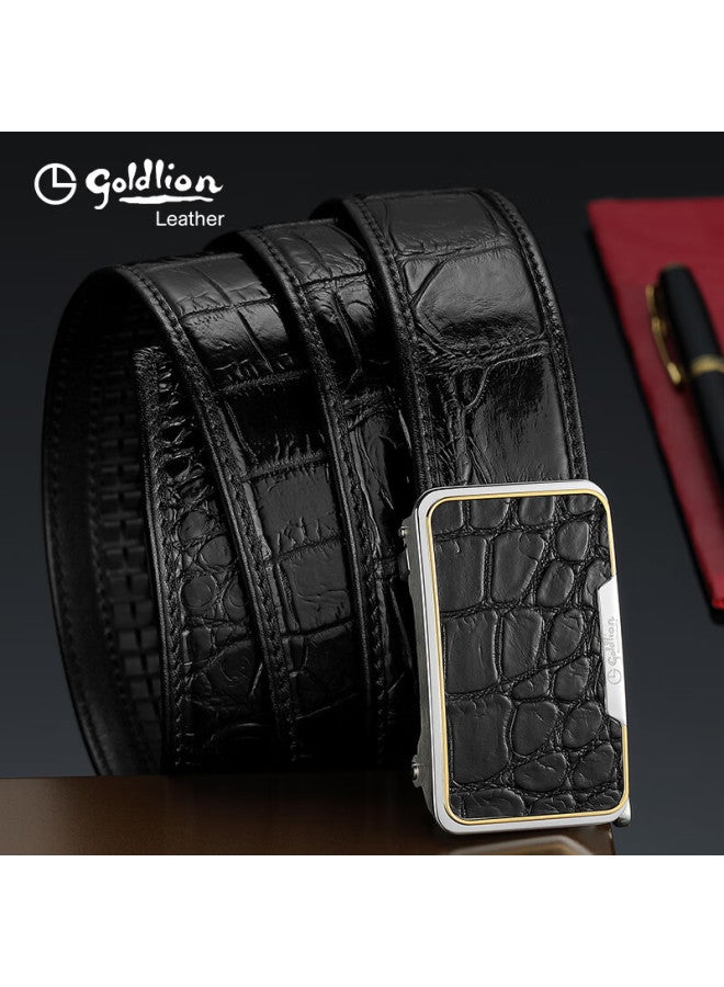 Goldlion Leather Belt, Alligator Skin, Stainless Steel Buckle, High-quality Wooden Gift Box, New Year Gift - Image 3