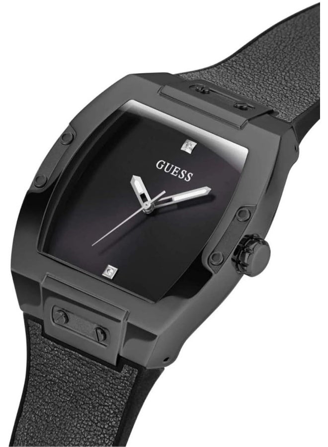 GUESS ساعة GUESS للرجال بتصميم عصري على شكل طونيو مع ألماس 43 مم - قرص أسود وحافظة من الفولاذ المقاوم للصدأ مع حزام مرن أسود - Image 2