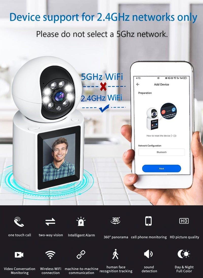 Generic Indoor WiFi Security Surveillance Camera 1080P Full HD two-way Video Call Smart Camera with Motion Detection, Night Vision and Screen 350 Degree Rotating ,2.8inch HD Display Resolution, Human/Pet /Baby Monitor/Pets Camera/Children/Elders Home Office Security HD Display Resolution  - Image 3
