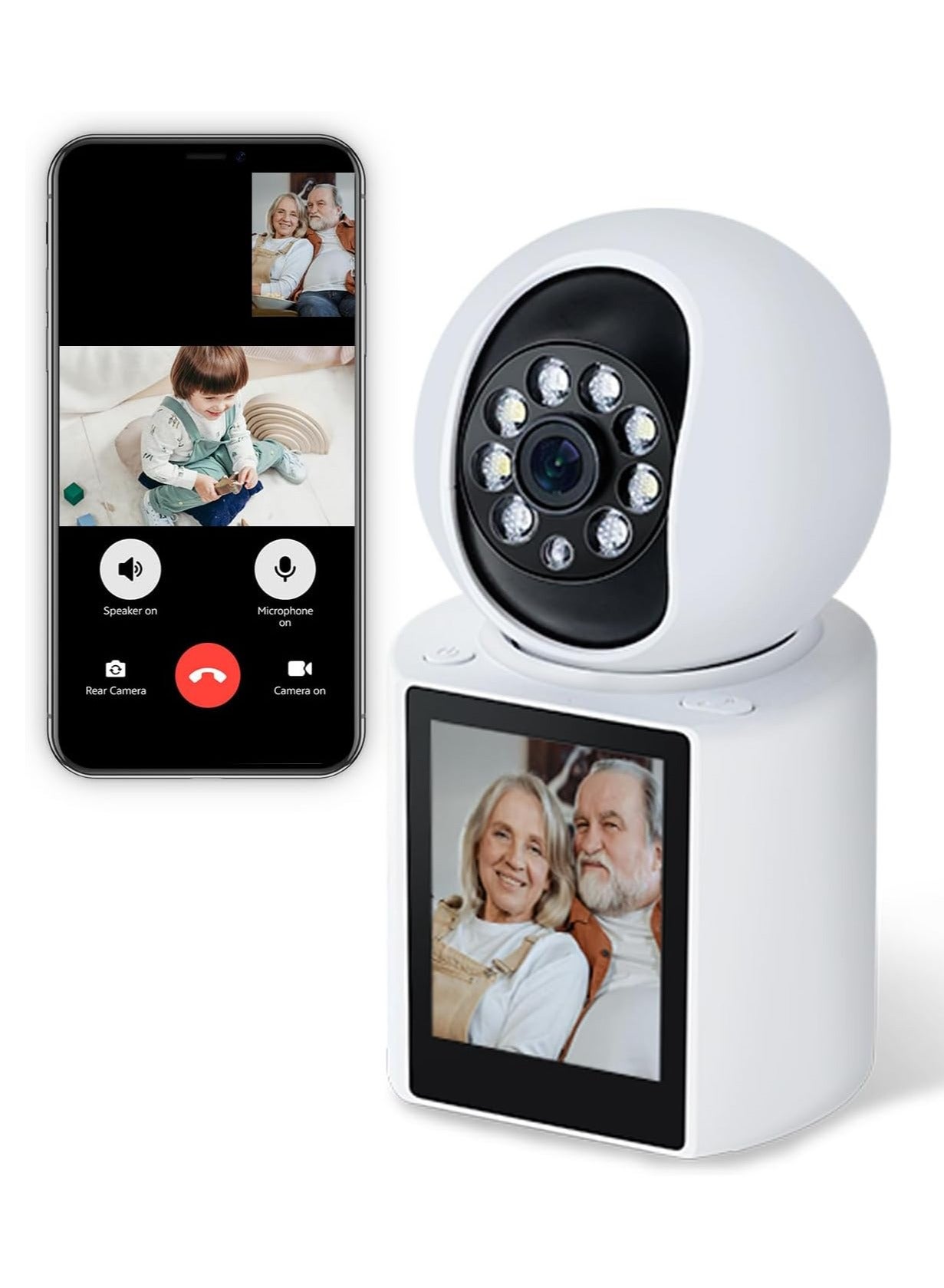 Indoor WiFi Security Surveillance Camera 1080P Full HD two-way Video Call Smart Camera with Motion Detection, Night Vision and Screen 350 Degree Rotating ,2.8inch HD Display Resolution, Human/Pet /Baby Monitor/Pets Camera/Children/Elders Home Office Security HD Display Resolution