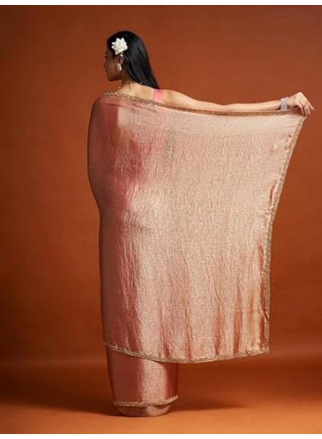 مملكة الإكسسوارات ساري شيفون نسائي ثنائي اللون (مع بلوزة) - Image 2