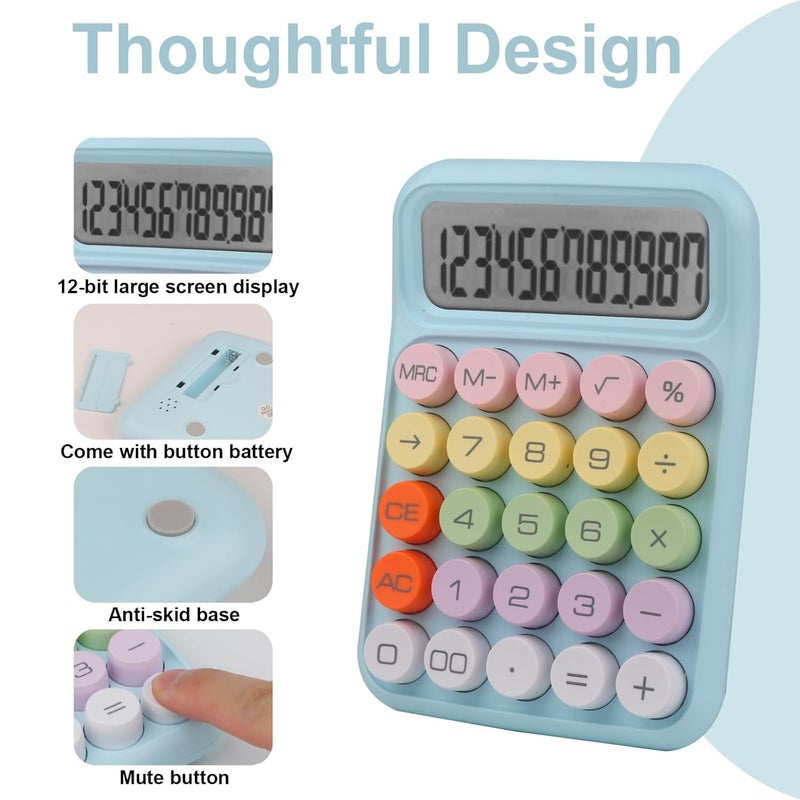 Bimormat Colorful Electronic Calculator,12 Digit Large LCD Display and Big Round Buttons Candy-Colored Desktop Calculator for Office,School,Home,Business(UK-COCA-Blue) - Image 4