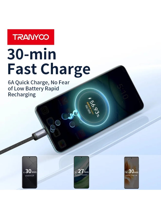 TRANYOO 6A USB-A to USB-C Super Fast Charging Cable – Nylon Braided, Durable Design, Safe Fast Charge, Compatible with Android & USB-C Devices - Image 5
