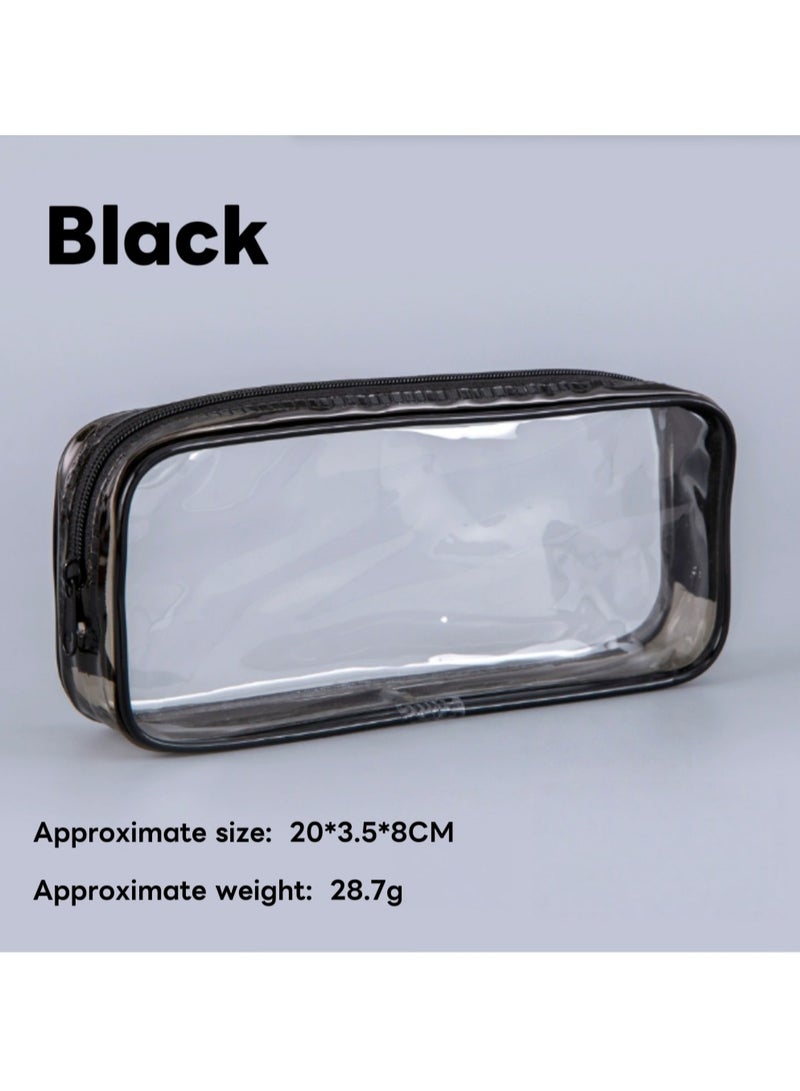 Simple Transparent Pencil Box for Primary and Secondary School Students, Large Capacity Storage Box or Cosmetic Storage Box (Black) - Image 1