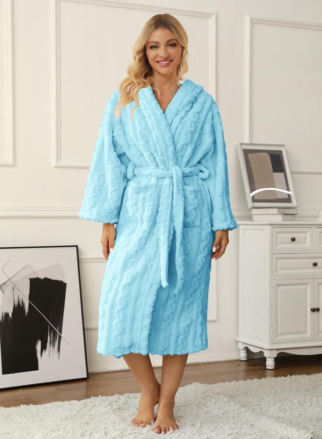 Umeyda Girls' Twist Pattern Bathrobe Soft Plush Flannel Sleepwear Hooded Fleece Robes, Blue, 3T = Tag 100 - Image 5