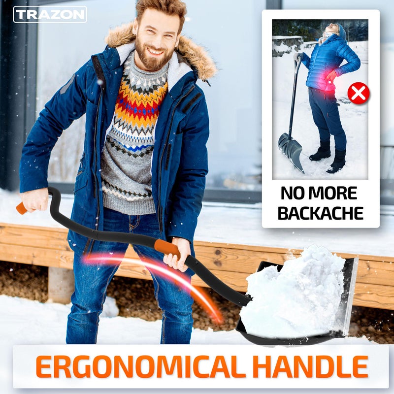 Trazon Snow Shovel Heavy Duty for Driveway with Ergonomic Handle to Use Without Backpain for Home Garage Car - Snow Shovel with 18 Inch Blade Large Capacity and 58 Inch Long Ergonomic Handle (Black) - Image 3