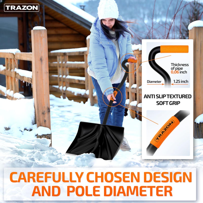 Trazon Snow Shovel Heavy Duty for Driveway with Ergonomic Handle to Use Without Backpain for Home Garage Car - Snow Shovel with 18 Inch Blade Large Capacity and 58 Inch Long Ergonomic Handle (Black) - Image 5