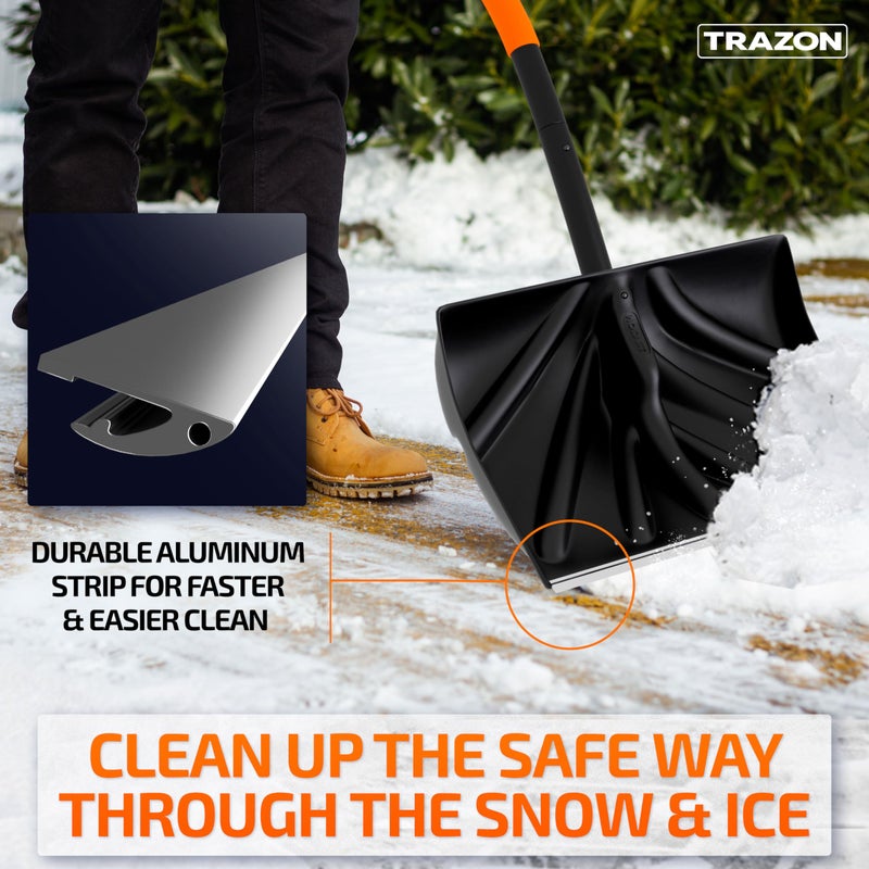 Trazon Snow Shovel Heavy Duty for Driveway with Ergonomic Handle to Use Without Backpain for Home Garage Car - Snow Shovel with 18 Inch Blade Large Capacity and 58 Inch Long Ergonomic Handle (Black) - Image 4