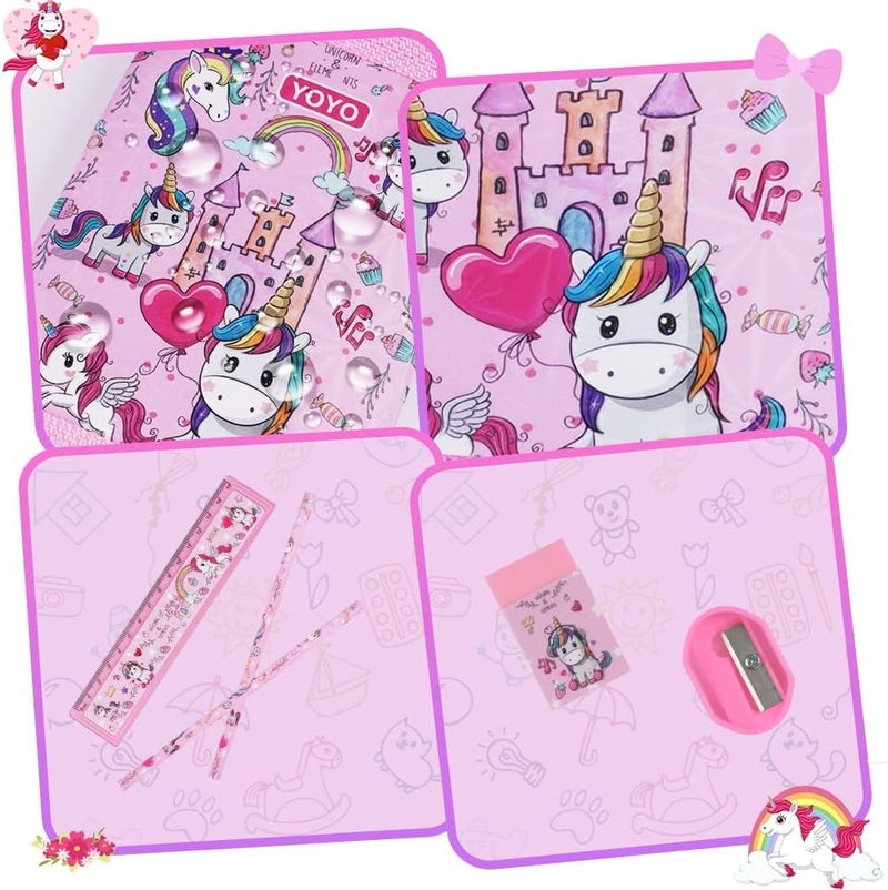 SHIVOM Unicorn School Stationery Gift Set, 7 Pieces with Eraser, Sharpener, Wallet, Ruler, Pencil, Girls and Boys Party Bag - Image 4