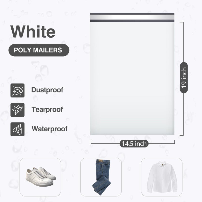 UCGOU 14.5x19 Poly Mailers White Shipping Bags Self-Sealing Waterproof and Tear-Proof 50 Pack - Image 2