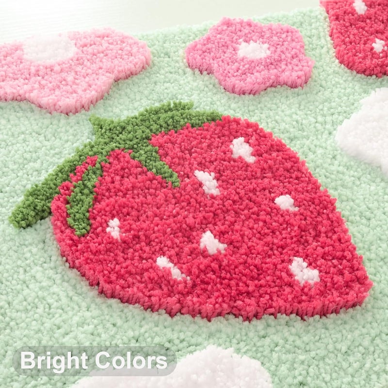 ANYBAR Green Bathroom Rugs Cute Strawberry Flower Bath Mat Bathroom Accessories, Funny Colorful Non Slip Floor Bath Rug Machine Washable Bathmat Soft Microfiber Carpet for Shower, Bathtub (24x48 in) - Image 2