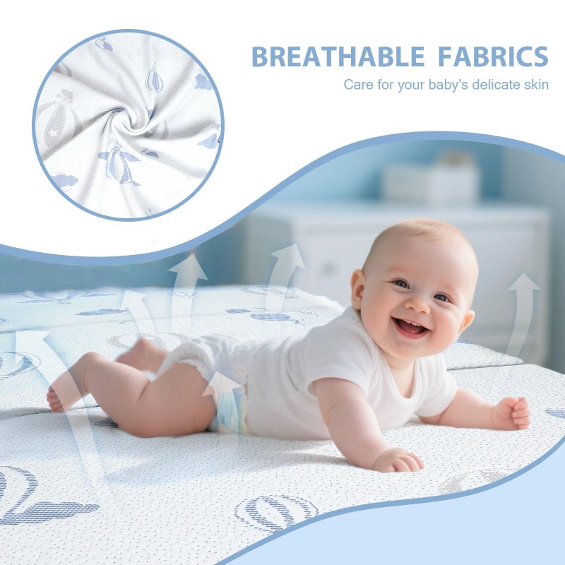 voomf Pack and Play Mattress Trifold, 38"x26"x3'' Memory Foam Dual-Sided Pack N Play Mattresses for Baby Toddler, Soft Baby Crib Mattress for Pack N Play with Machine Washable Cover Balloon Pattern - Image 3
