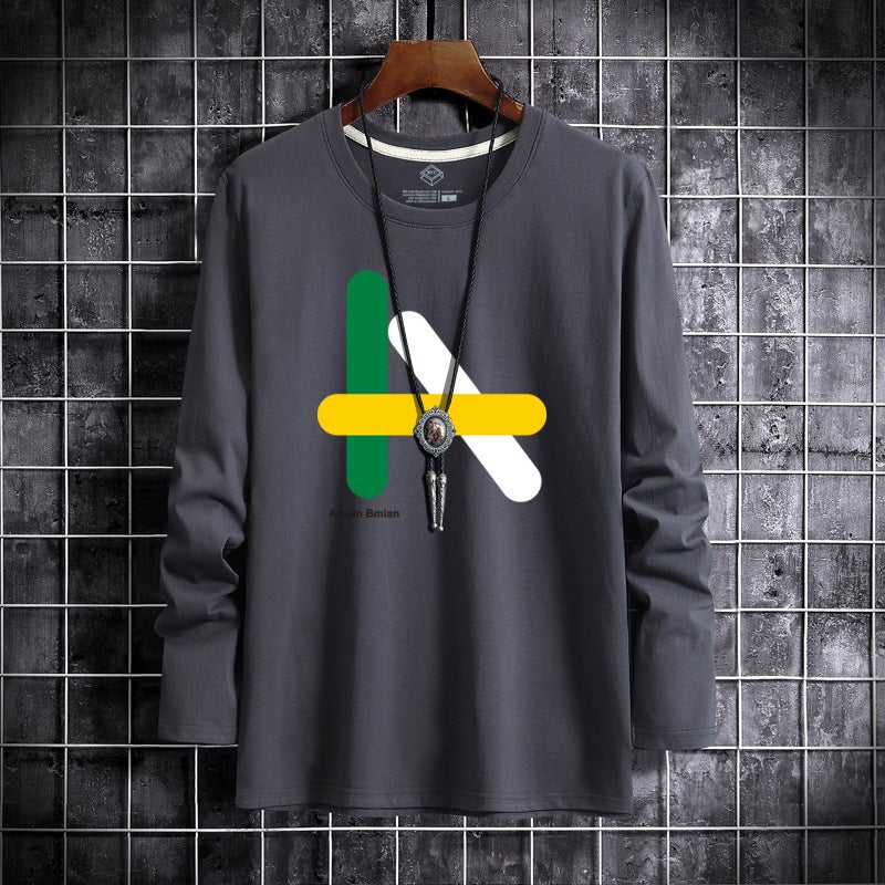 تي شيرت رجالي بأكمام طويلة تي شيرت صيفي جديد بأكمام طويلة مقاس كبير أسلوب هونغ كونغ قميص قاع مطبوع موضة الرجال علامة تجارية - Image 2