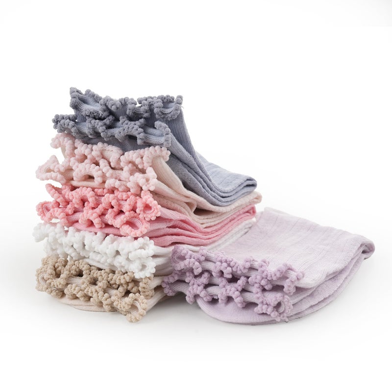 ARBINSON 6 Pairs Ruffle Socks for Womenï¼ŒFrilly Socks Womenï¼ŒSolid Color Cute Ankle Lettuce Edge Soft Crew Socksï¼ˆWhite/Oatmeal/Dusty Pink/Light Pink/Blue/Purpleï¼‰ - Image 3
