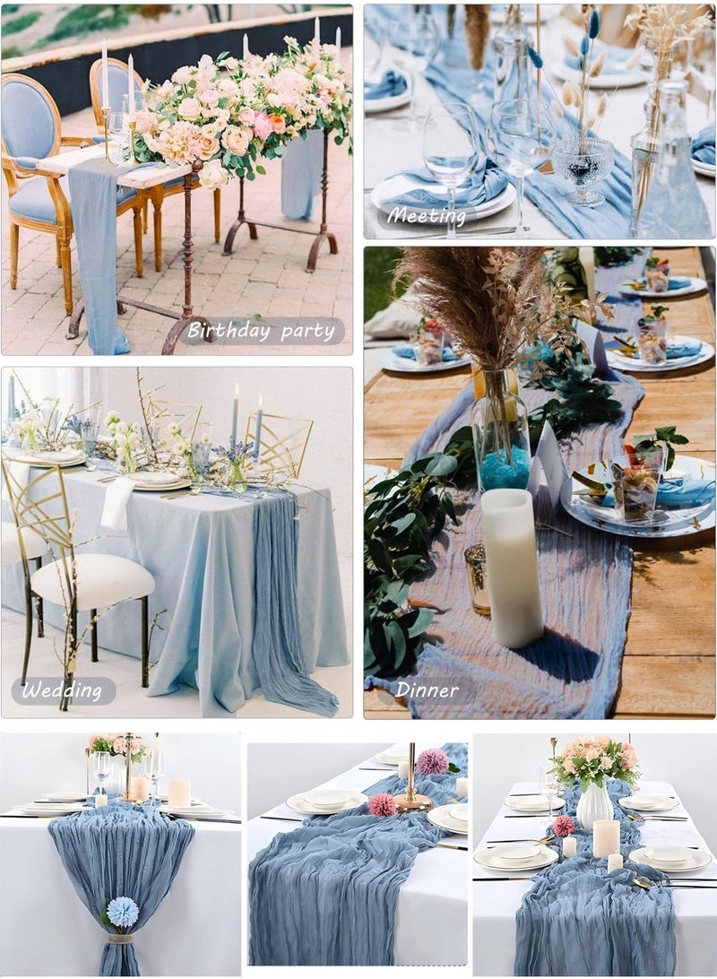 2 قطعة مفرش طاولة من الشاش، 300*90 سم مفرش طاولة لحفلات الزفاف، حفلات الاستقبال، حفلات الترحيب، حفلات أعياد الميلاد، تزيين طاولات العشاء، مفرش طاولة طويل، أزرق وكاكي فاتح - Image 4