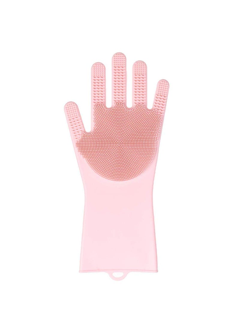 Breewell Breewell Silicone Scrubbing Gloves, Scrub Cleaning Gloves with Scrubber for Dishwashing and Pet Grooming | Pink  - Image 3