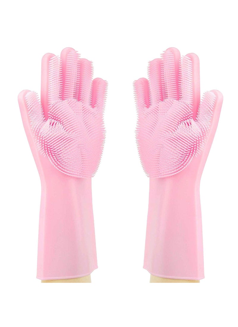 Breewell Breewell Silicone Scrubbing Gloves, Scrub Cleaning Gloves with Scrubber for Dishwashing and Pet Grooming | Pink  - Image 1