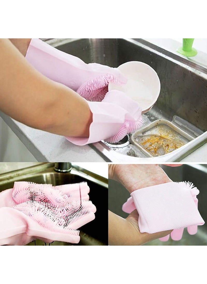 Breewell Breewell Silicone Scrubbing Gloves, Scrub Cleaning Gloves with Scrubber for Dishwashing and Pet Grooming | Pink  - Image 4