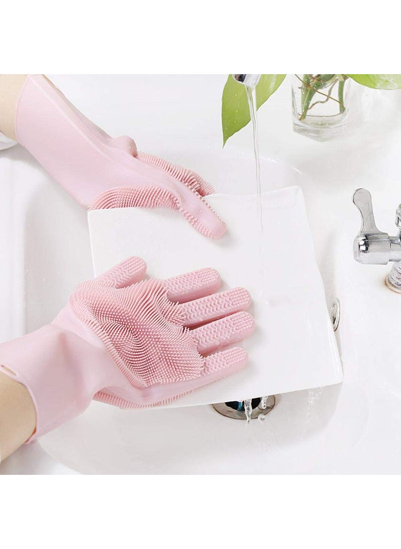 Breewell Breewell Silicone Scrubbing Gloves, Scrub Cleaning Gloves with Scrubber for Dishwashing and Pet Grooming | Pink  - Image 2