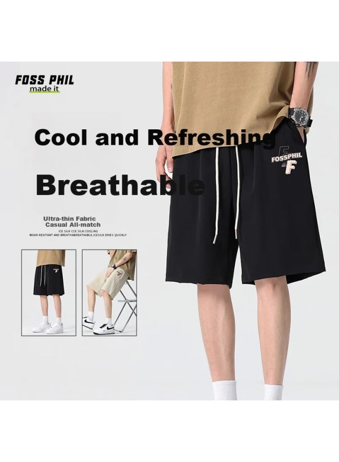 Foss Phil Men's Shorts, Summer Ice Silk Thin Casual Five-point Pants, Loose Versatile Sports Trousers, Fpd04 Black 2XL - Image 1
