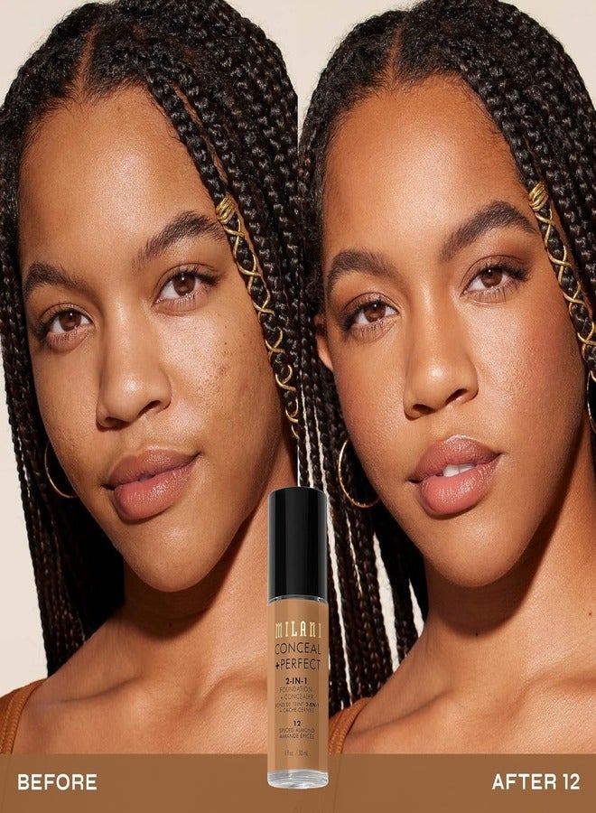 MILANI Milani Cosmetics Conceal + Perfect 2-In-1 Foundation + Concealer 12 Spiced Almond 30ml – Full Coverage, Lightweight, Long-Lasting, Water-Resistant, Oil-Free, Vegan & Cruelty-Free  - Image 2