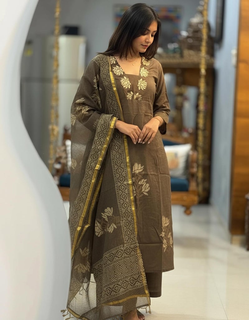 ANNI Designer Women's Rayon Viscose Straight Printed Kurta with Pant & Dupatta (Dare Brown_S_Brown_Small) - Image 5